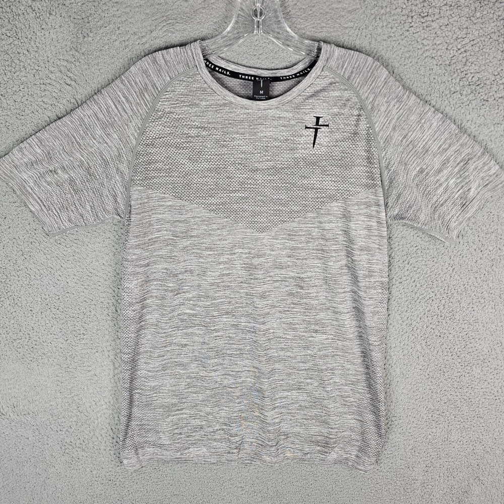 Three Nails T-Shirt Mens M Grey Seamless Training Top Cross Logo Activewear